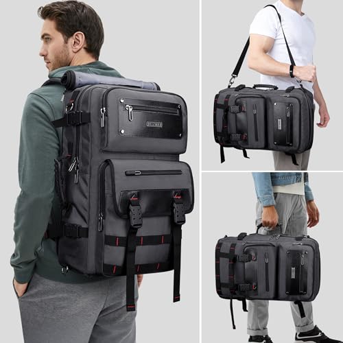 WITZMAN Travel Backpack for Men Duffle Bags Fits 17 Inch Laptop | Nylon Water-resistant 3-in-1 Carry on Backpack Airline Approved, Large Convertible Overnight Rucksack, B685 Silvery Grey - color: Silvery Grey