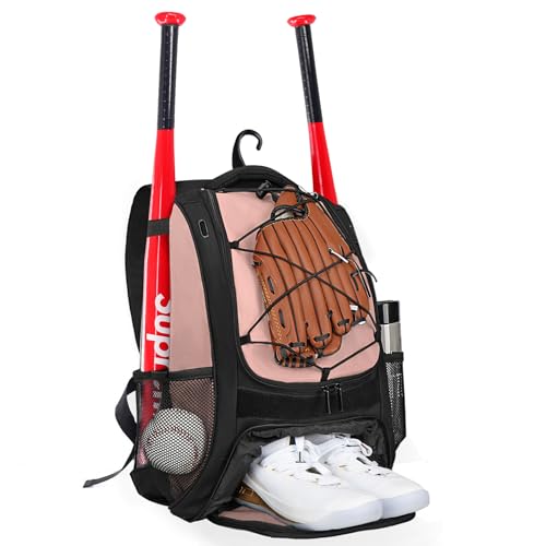 Goloni | Baseball Backpack,Baseball Bag for Adult,Softball Bat Bag with Shoes Compartment,Large Main Compartment for Helmet & accessories, Fence Hook - color: Pink