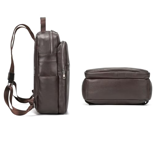 LUUFAN Genuine Leather Shoulder Bag for Men Casual Backpack Slim Daypack 15.6 Inch Laptop Rucksack Business Travel Outdoor Bag, Coffee - color: 8017-coffee