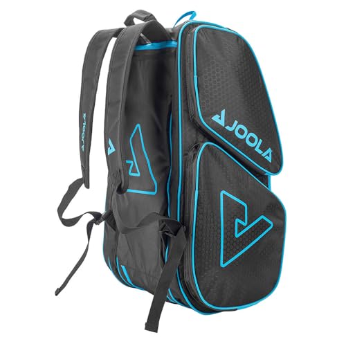 JOOLA Tour Elite Pickleball Bag – Backpack & Duffle Bag for Paddles & Pickleball Accessories – Thermal Insulated Pockets Hold 4+ Paddles - Includes Fence Hook - color: Black/Light Blue