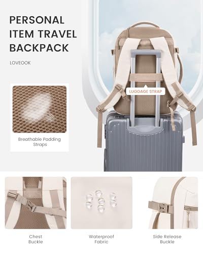 LOVEVOOK Travel Backpack,50L Carry On Backpack Large Fits 18" Laptop,TSA Personal Item Travel Bag with 3 Packing Cubes,Water Resistant Laptop Bag Travel Essentials for Weekender Business Hiking - color: Beige White-khaki, size: 18 Inch