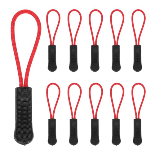 PATIKIL 2.6 Inch Zipper Pulls Replacement, 50 Pcs Nylon Cord Extension Zipper Pull Tab Tags for Handbag Backpacks Jackets Luggage Purses, Red Rope - color: Red Rope