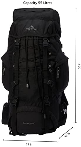 TETON 55L Scout Internal Frame Backpack for Hiking, Camping, Backpacking, Rain Cover Included - color: Black, size: 55L