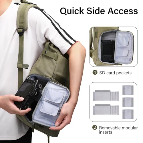 MOSISO Camera Backpack, DSLR/SLR/Mirrorless Camera Bag Case with Tripod Holder&15-16 inch Laptop Compartment&PU Handle, Canvas Photography Backpack Compatible with Canon/Nikon/Sony, Olive Yellow