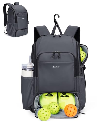 sportsnew Pickleball Bag Large Sports Pickleball Backpack with Shoe Compartment for Men Women, Patent Pending - color: Gray