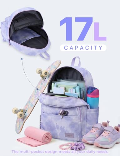 VASCHY School Backpacks, Lightweight Bookbag Schoolbag for Teen Girls Casual Basic Simple Daypack for Women Lavender Tie-Dye - color: Lavender Tie-dye
