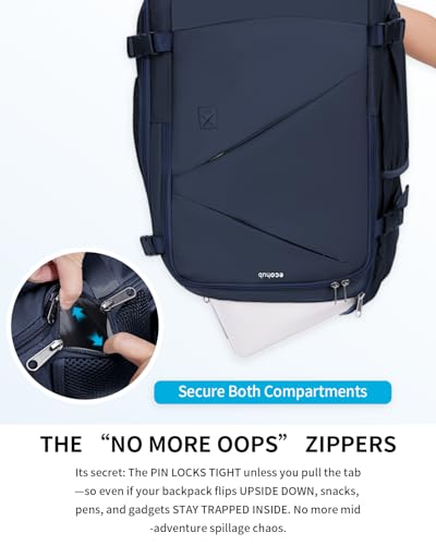 ECOHUB 17" Small Unisex Travel Backpack United Airlines Approved 17x10x9 Friendly Suitcase Anti-Theft Lockable Zippers Style Personal Item Bag Travel Essentials with 12 Pockets Water Resistant, Blue - color: Blue, size: 17 inch underseat