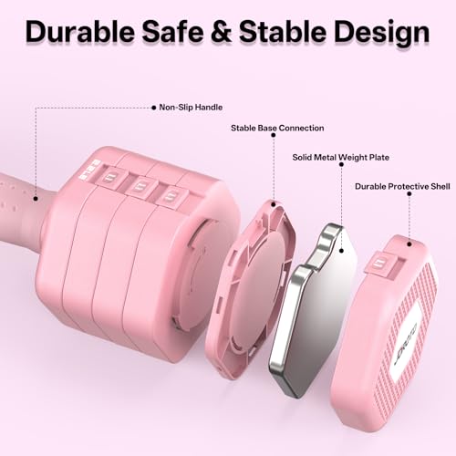 JOROTO 4-in-1 Adjustable Dumbbell Set of 2, 16LBS/22LBS Hand Weights for Women, Men, Upgraded TPE Soft Handle, 1s-Adjust Dual-Stable Dumbbell Set for Women Home Gym Exercise Training - color: B-Pink-22 LBS Pair