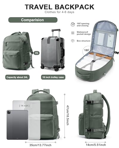 Simple Travel Backpack For Women Men,Carry on Backpack for Traveling on Airplane,Mochila de Viaje,Frontier Airlines Personal Item Travel Bag,Waterproof Luggage Backpack with USB Charging Port(Green) - color: Green
