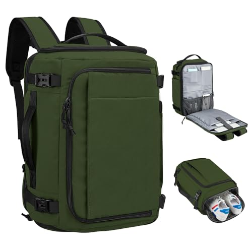 Carry On Travel Backpack with Shoe Compartment Flight Approved Laptop Backpack Expandable Work Business Backpack for Women Men Casual Daypack, Dark Green - color: Dark Green, style: A