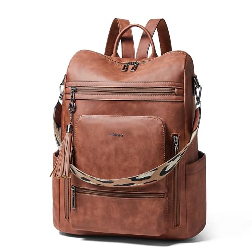 Shrrie Vegan Leather Laptop Backpack for Women 15.6 inch Work Backpack Fashion Travel Backpack Purse for Business College - color: 1 Nubuck Brown