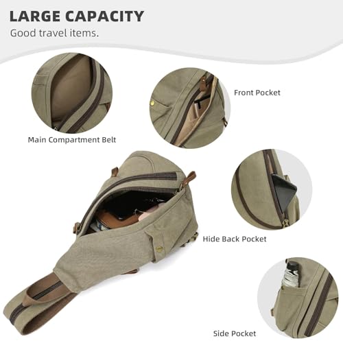 KouLi Buir Canvas Sling Bag - Small Crossbody Backpack Shoulder Casual Daypack Rucksack for Men Women - color: Olive Green