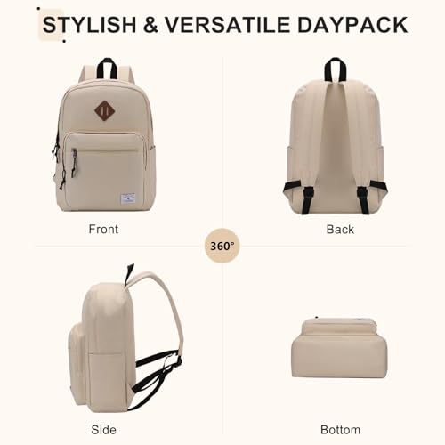 VX VONXURY Backpack for Men Women, Lightweight Kids School Bag, Classic Basic Laptop Bookbag for College Work Travel Hiking - color: Beige