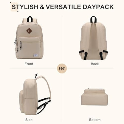 VX VONXURY Backpack for Men Women, Lightweight Kids School Bag, Classic Basic Laptop Bookbag for College Work Travel Hiking - color: Beige