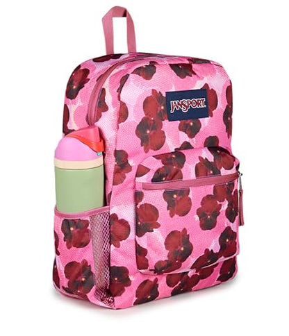 JanSport Cross Town Backpack - Simple Bag for Everyone with 1 Main Compartment, Front Utility Pocket - Premium Class Accessories - Pop Art Pansies - color: Pop Art Pansies Digital Fuchsia/Multi