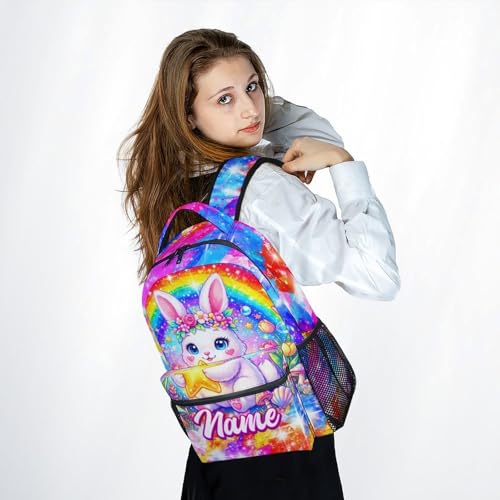 Kids Bookbag Personalized Bunny Backpack for Girls - Large Capacity School Backpack for Kindergarten Primary, Custom Name Back to School Bag (17 Inch) - color: Yellow