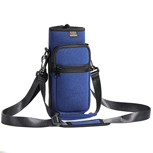 Nuovoware Water Bottle Carrier Bag, Premium Neoprene Portable Insulated Water bottle Sling Holder Bag 500ml/750ml/1000ml with Adjustable Shoulder Strap for Men Women Hiking, Sling Bottle Case - color: Navy Blue, size: 25-32 Ounces - Standard