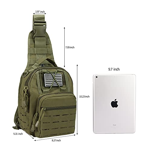 BOMTURN Tactical Backpack-1000D Waterproof Military Backpack/Laser-Cut/CCW Bags Sling Bag Tactical Satchel Shoulder Bag Men - color: Green
