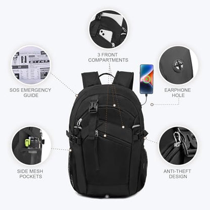 Hiking Backpack for Women Men 20l with Removable Phone Pocket Lightweight Small Travel Backpack Hiking Daypack for Women Men - color: Black