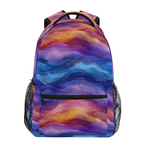 School Backpack for Men Women Waterproof Laptop Bag with Chest Strap for Travel Trip Burgundy Blue Rainbow - color: Multicolor03