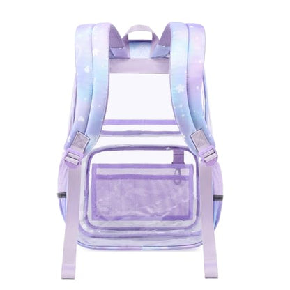 Sisipoet Clear Backpack for Girls with Cherry Blossom Print, Heavy Duty Transparent Bookbag for School, Stadium, and Concert, Purple - color: Purple