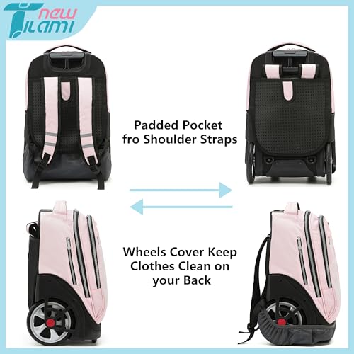 NEW TILAMI 19 inch Rolling Backpack Teens Rolling Backpack Cute Wheeled Laptop Backpack Bookbag Roller Travel Bag College, Flower Fairy (No USB interface) - color: Pink Flower Fairy