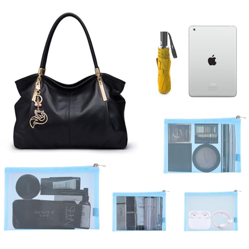 EASYFUN Mesh Pouch, Make up Bag with Zipper Cosmetic Organizer Pouch for Daily or Travel to Keep Small Items, 4 PCS Blue - color: Light Blue