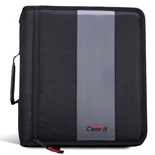 Case-it Classic Zipper Binder | 2-Inch O-Rings, 350 Sheet Capacity, Multiple Storage Pockets & Shoulder Strap | School & Office Organizer | D-251 Jet Black. - color: A Jet Black, size: 1 Pack