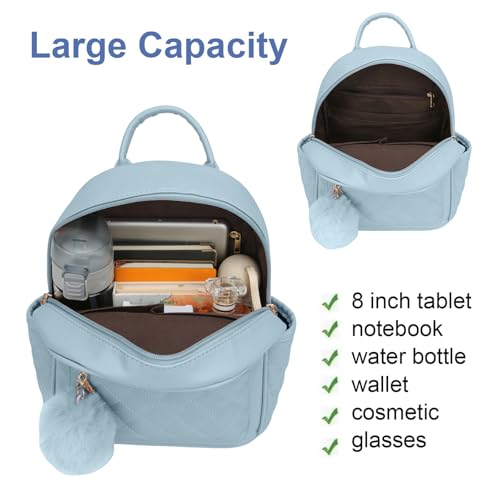 Girls Fashion Mini Backpack Purse Small Cute Plaid Leather Women Backpacks Little Bag, Mint Blue - color: Mint Blue