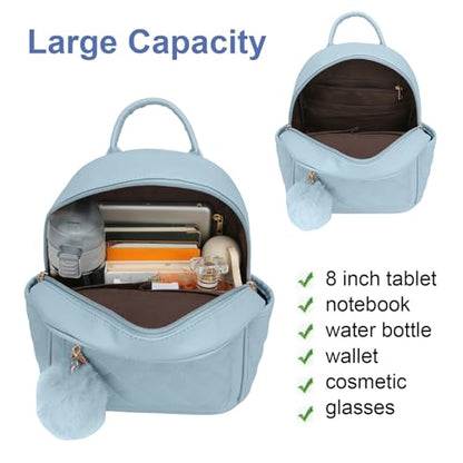 Girls Fashion Mini Backpack Purse Small Cute Plaid Leather Women Backpacks Little Bag, Mint Blue - color: Mint Blue