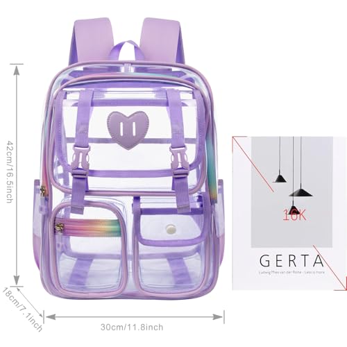 Clear Backpack for Girls Women Heavy Duty Transparent Bookbag School Backpack with Mesh Pockets Stadium Approved See Through Backpack (Purple) - color: Purple