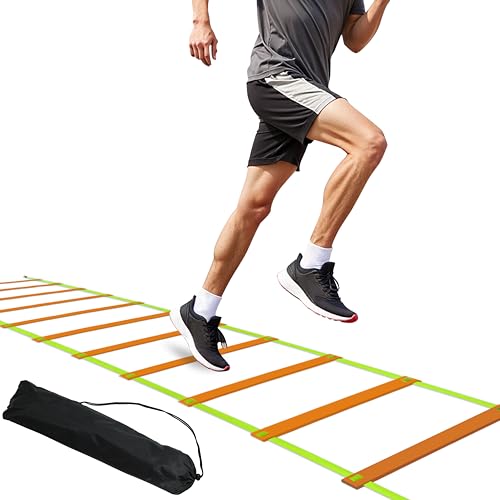 20ft Adjustable Agility Speed Ladder Training Ladder with Carry Bag - Soccer, Speed, Football Fitness Feet Training - Agility Training Equipment for Footwork Drills - color: Orange