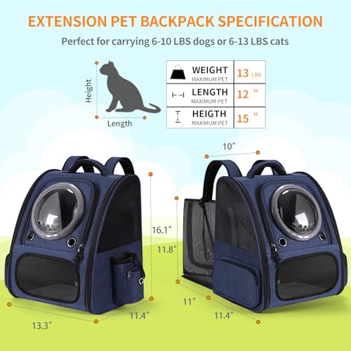 Bubble Cat Backpack Carrier, Expandable Cat Carrier Backpack,Breathable Pet Backpack for Medium Cat,Kitten and Small Puppy, Large Space,Portable Bags Foldable Dog Backpack for Traveling,Hiking (Blue) - color: 03-Blue