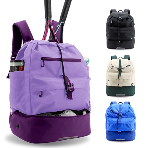 J World Ace 2 Racket Tennis Backpack for Women Men. Badminton Squash Pickleball Bag. Kids Sports Gym Bag w/Shoe Compartment - color: Purple
