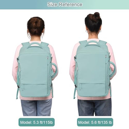 Sinaliy Large Travel Backpack for Women, 40L Carry On Backpack, 17 Inch Laptop Waterproof Backpack, College Bookbag, Backpack for Women, as Person Item Flight Approved - color: Green