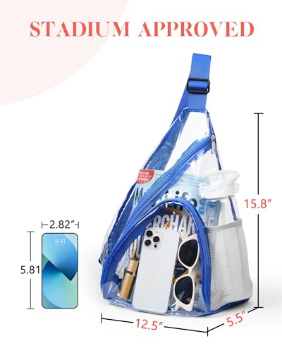 HULISEN Clear Sling Bag, Clear Bag Stadium Approved, Transparent Shoulder Crossbody Backpack Chest Casual Daypack - color: Blue