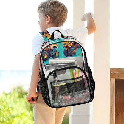 Monster Trucks Green Clear Backpack PVC Transparent Backpack Lightweight Book Bag Capacity Clear Bag for Boys Girls Kids - color: Slate Grey