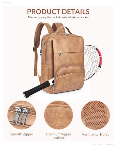 SYTRAH Leather Laptop Backpack for Women, 15.6 inch Computer Daypack Camel | Faux Leather Laptop Backpack: Dedicated 15.6" Laptop Compartment, 9-Pocket Organizer, Breathable Mesh Strap, Work & Travel - color: Camel