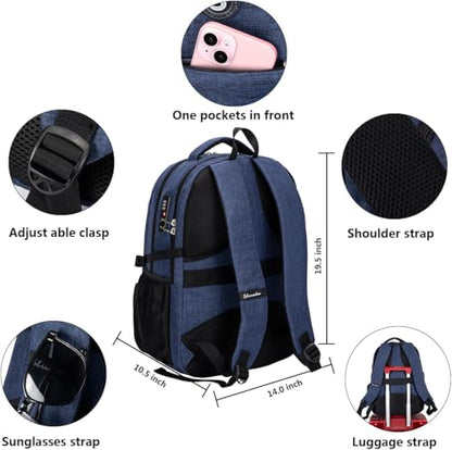 SHRRADOO Anti Theft Laptop Backpack Travel Backpacks with Combination Lock for Women Men College Backpack Computer Bag Fits 17 Inch Laptop,Royal Blue - color: Royal Blue