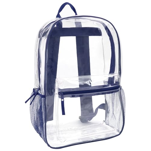Trail maker Clear Backpack Heavy Duty with Padded Straps, Side Pockets for Kids, Boys, Girls, School, Stadium Approved Events - color: Navy