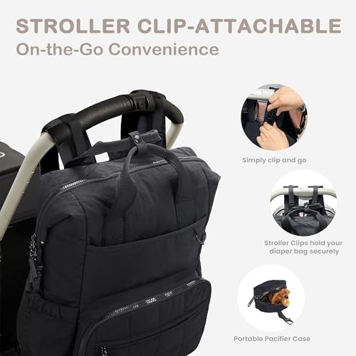 VONAL Diaper Bag Backpack, Lightweight Baby Diaper Bags, Travel Large Diaper Bag with Changing Station, Black Diaper Backpack for Boys Girls Newborn with Insulated Pockets, Stroller Straps - color: Black