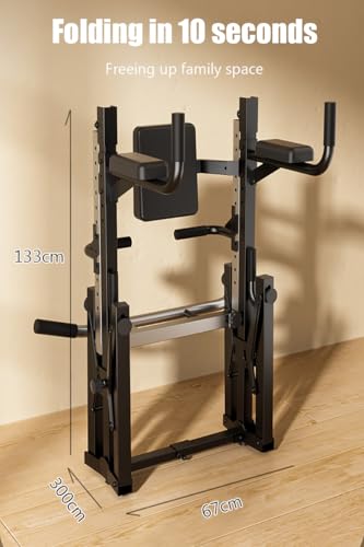 Foldable Power Tower Pull Up Bar And Dip Station, Multi-Function Strength Training Fitness Workout Station,Adjustable Height Dip Stand for Home Gym,600KG Load Capacity - color: Silver