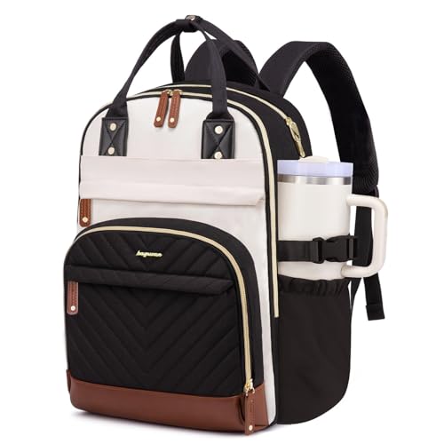 Laptop Backpack for Women Travel Backpacks - 15.6 Inch Laptop Computer Bag with Pouch Pocket Large Capacity Cup Purse Work Business Back pack College Teacher Bags Beige Black Brown - color: 22-upgrade Pocket, size: 15.6 Inch