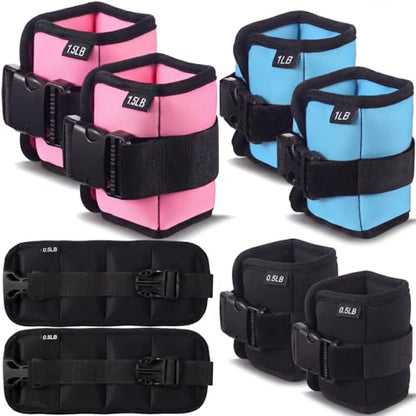 Arrowbash 3 Pairs Ankle Weights for Men Women 0.5lb/1lb/1.5lb Adjustable Swimming Ankle Wrist Weights Bands Set for Pool Aqua Cuffs Aerobics Fitness Jogging Walking Running Yoga - color: Pink Blue Black