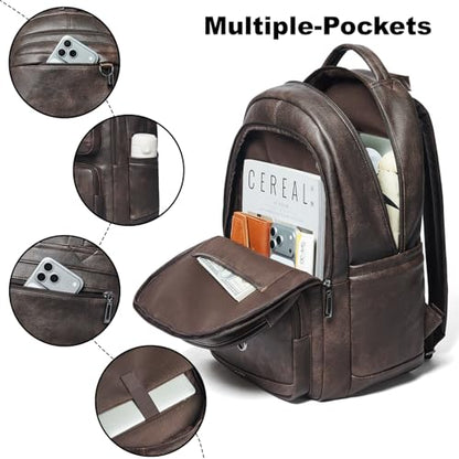 LATMAP Vegan Leather Backpack 17In Laptop Backpack for Women Travel Coffee | large capacity, laptop compartment, water-resistant, easy to wipe clean, TSA-friendly, with luggage strap & pickpocket-proof - color: Coffee Color