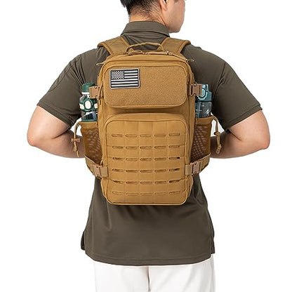 QT&QY 25L/45L Military Tactical Backpack For Men Molle Daypack 3 Day Bug Out Bag Hiking Rucksack With Bottle Holder - color: 25l Khaki