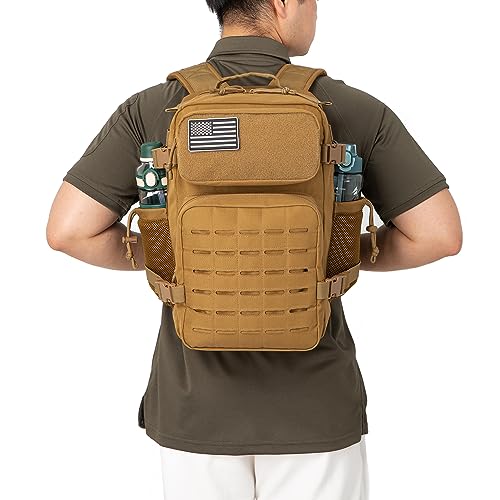 QT&QY 25L/45L Military Tactical Backpack For Men Molle Daypack 3 Day Bug Out Bag Hiking Rucksack With Bottle Holder - color: 25l Khaki