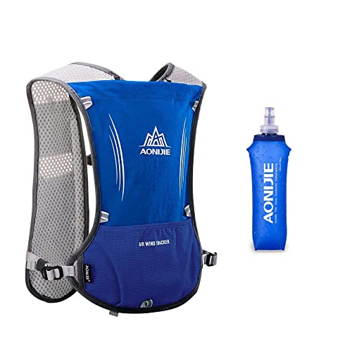 5L Lightweight Running Backpack Outdoor Sports Trail Racing Marathon Hiking Fitness Bag Hydration Vest Pack - color: Blue + 500ML Water Bottle