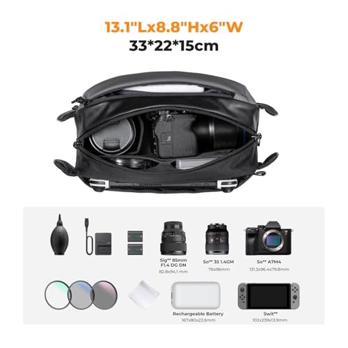 K&F CONCEPT Camera Sling Bag Crossbody Bag Waterproof Camera Shoulder Backpack DSLR/SLR/Mirrorless Camera Case - color: 01 Available Black Medium