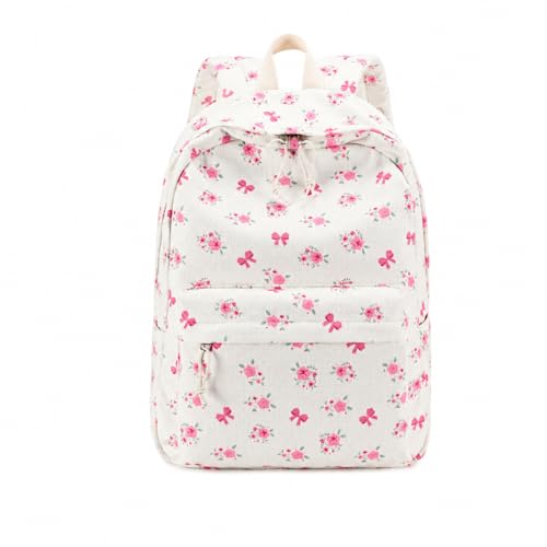 LEDAOU School Backpack for Teen Girls Elementary Middle School Bookbag Kids Backpacks Women Laptop Backpack Travel Daypack (Flower Bow - Beige) - color: Flower Bow - Beige